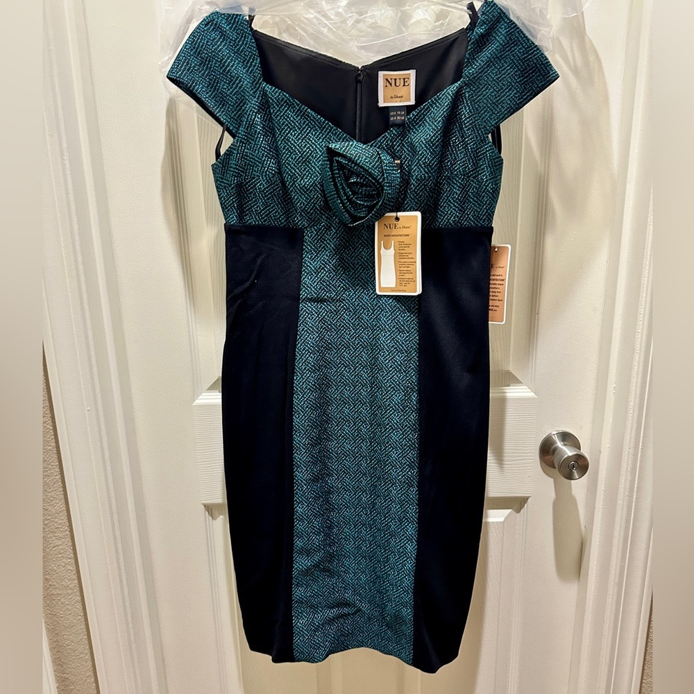 NUE by Shani $290 Women's Teal and Black pencil Dress